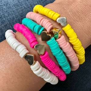 Bohemian Polymer Clay Heishi Bead Heart Bracelet For Women Colorful Beach Jewelry Summer Stackable Stretch Bracelet
