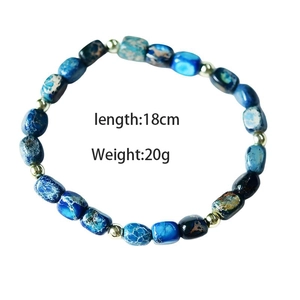 Natural blue emperor stone beaded bracelet with irregular square beads and gold accents