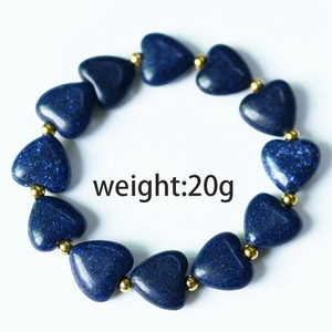 Bracelet de pierres en cœur lapis-lazuli avec perles dorées, poids environ 20g