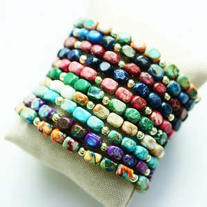 Retro Natural Imperial Jasper Natural Stone Bracelet Handmade DIY Irregular Column Bead Alloy Geometric Bohemian Style Hand Jewelry For Women