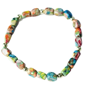 Handmade imperial stone bracelet with colorful irregular beads and silver metal spacers