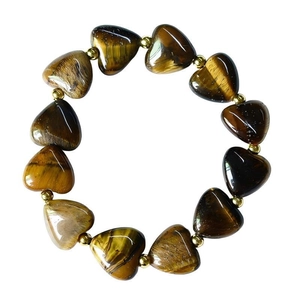 Bracelet en pierre d'œil de tigre naturelle en forme de cœur avec perles dorées