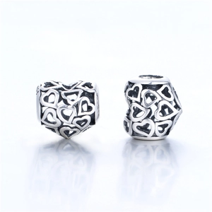Ciondoli a cuore vintage in argento S925 per bracciali DIY con finitura ossidata