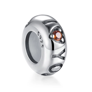 S925 Sterling Silver LOVE bead with orange gem for DIY charm bracelet jewelry