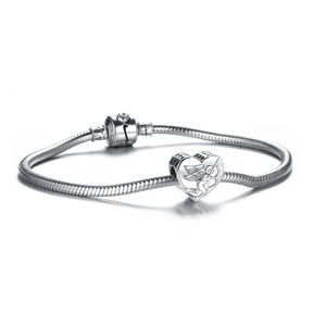 Bracciale snake in argento S925 con charm cuore Cupido e chiusura a cilindro