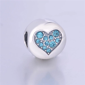 Abalorio de corazón en plata 925 con cristales azul cielo para crear joyas DIY