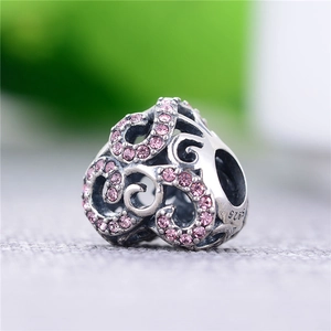 Charm traforato in argento sterling S925 con zirconi rosa per bracciali DIY