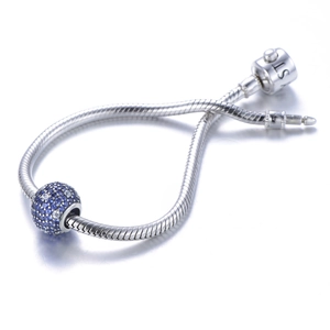 925 Sterling Zilver Blauw Wit Pave Kristal Ronde Charm Kraal Voor DIY Slangenarmbanden Sieraden Accessoire Voor Vrouwen