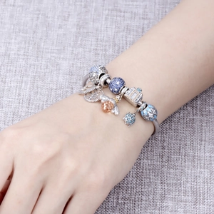 S925 sterling zilveren armband met blauwe kristallen kralen en levensboom hanger
