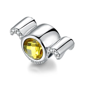 Charm de plata esterlina S925 con gema amarilla radiante y circonitas brillantes