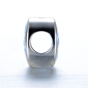 S925 Sterlingsilber Weihnachtsperle mit blauem Emaille-Schneeflockenmuster für Armbänder