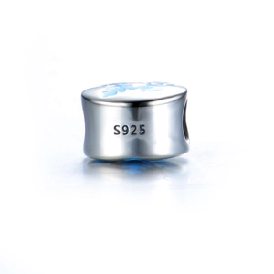 S925 Sterling Silber blaue Schneeflocke Charm-Perle mit Emaille für DIY-Armbänder