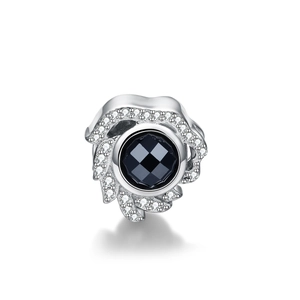 Cuenta del zodiaco en plata S925 con piedra preciosa negra y circonitas blancas