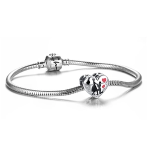 Bracciale a serpente in argento S925 con ciondolo a cuore e motivo coppia romantica