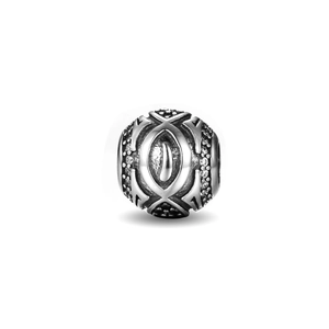 Vintage S925 sterling silver charm bead with evil eye pattern and white zircon stones