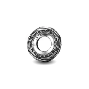 S925 sterling silver bead charm with braided texture and cubic zirconia for bracelets