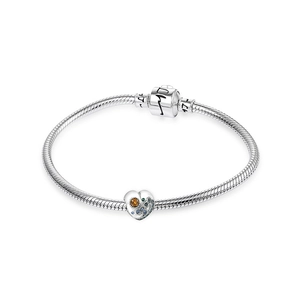 Bracciale in argento sterling S925 con ciondolo a cuore e motivi di sole e luna