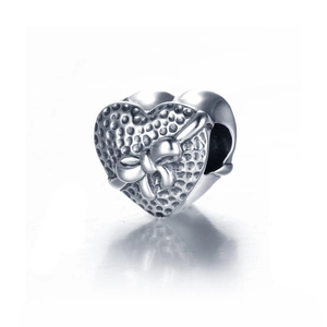 Ciondolo a cuore in argento S925 con fiocco e trama martellata per bracciali DIY