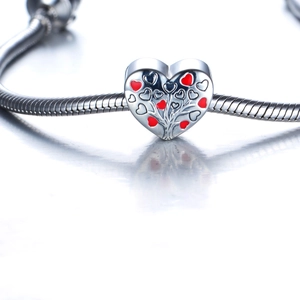 Charm a cuore in argento S925 con incisione Albero della Vita per bracciale snake