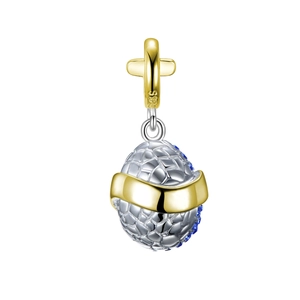 Detailed macro view of S925 sterling silver Easter egg charm with blue stones and S925 stamp