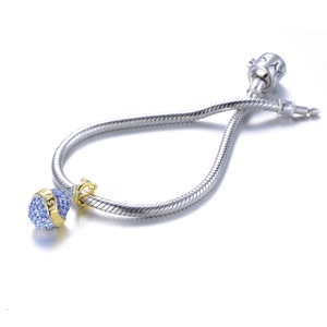 S925 sterling silver snake chain bracelet with blue zircon Easter egg charm pendant