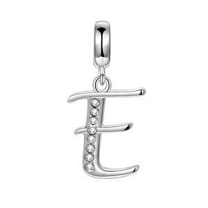 Colgante letra E de plata esterlina S925 pulida con circonitas para creación de joyas