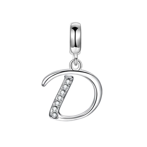 Pendentif lettre D en argent sterling S925 poli avec pierres en zircone étincelantes