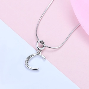 Collier chaîne serpent en argent S925 avec pendentif lettre C serti de zircons