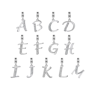 Pendentif Lettre en Argent Sterling S925 Avec Strass Incrusté Alphabet A-M Charm pour Bracelet Collier Bijoux DIY Femme