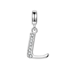 Colgante Abalorio Letra Alfabeto LOVE de Plata de Ley 925 Con Cuentas Incrustadas de Zirconia Blanca para Joyería DIY