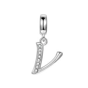 Colgante letra V de plata S925 con piedras brillantes para creación de joyas DIY