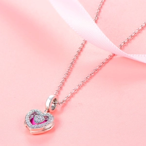 925 sterling silver heart locket pendant with pink inlay and sparkling crystals