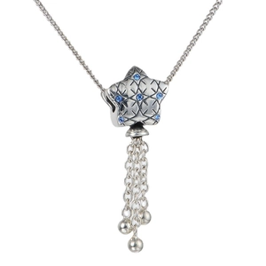 Collier avec pendentif étoile en argent sterling S925, pierres bleues et glands