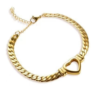 Collana a catena cubana in acciaio inossidabile placcato oro 18K con pendente a cuore cavo
