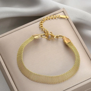 Women's Titanium Steel Braided Mesh Bracelet Necklace Jewelry Gold Plated Wide Mesh Band Adjustable Chain Jewelry Gift