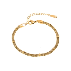 Elegant gold woven mesh bracelet with round beads and adjustable lobster clasp closure