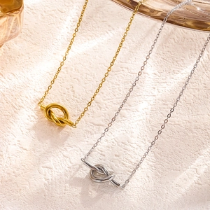 Minimalistisch Titanium Staal Knoop Hanger Halsketting Elegante Goud Zilver Vergulde Sleutelbeen Ketting Voor Vrouwen Sieraden