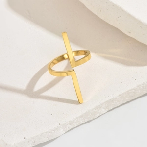 Anello Aperto Minimalista in Acciaio Inossidabile con Linea Geometrica per Donna Placcato in Oro 14K Regolabile a Croce Doppia Fila Gioielli di Moda