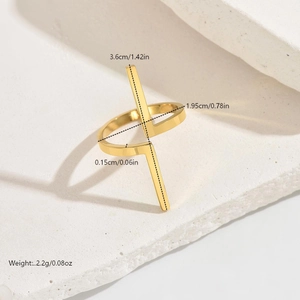Anello aperto minimalista in acciaio inossidabile placcato oro 14k con design a croce