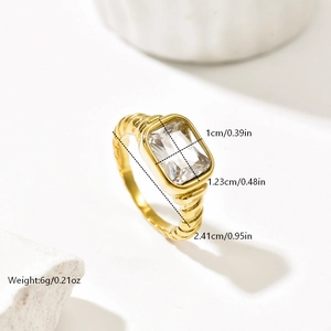 Französischer Vintage 14k vergoldeter Ring mit großem Zirkon und Kordel-Muster
