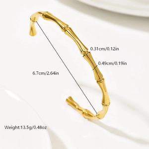 Dimensioni dettagliate dei bracciali rigidi a bambù in acciaio inossidabile placcato oro 14k