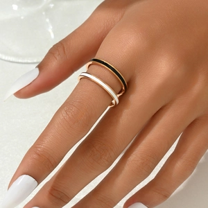 Minimalistische Titanium Staal Emaille Ring Voor Vrouwen Roségoud Zwart Wit Druppelolie Gepolijst Dunne Band Mode Sieraden