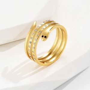 Fashion Stainless Steel Snake Ring Gold Silver Plated Multi-Layer Spiral Zirconia Inlaid Decorative Jewelry For Women Party