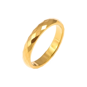 Minimalistischer 3mm goldener Wellenring mit polierter Rautenstruktur aus Stahl