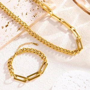 Minimalistisch Titaniumstaal Cubaanse Schakel Splicing Halsketting Armband Sieradenset Voor Vrouwen Hiphop Punk Sieraden
