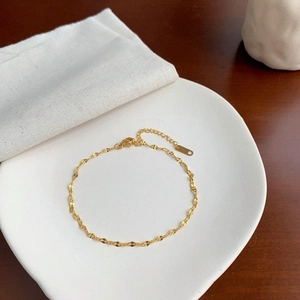 Minimalist 18k gold plated water wave chain bracelet with adjustable lobster clasp