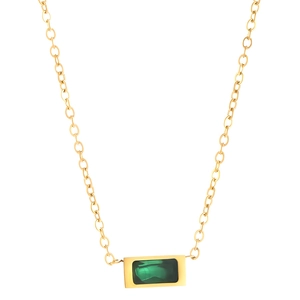Elegante gouden ketting met een rechthoekige smaragdgroene edelsteen hanger voor dames