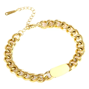 Gouden Cubaanse schakelarmband van roestvrij staal met ID-plaatje en karabijnsluiting