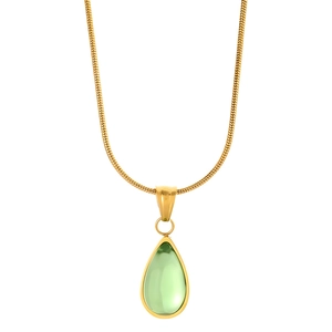 Elegante collana a catena serpente dorata con pendente a goccia d'acqua verde traslucido