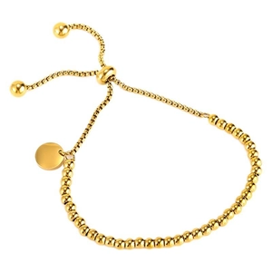 Minimalistische gouden roestvrijstalen kralenarmband met gepolijste ronde hanger
